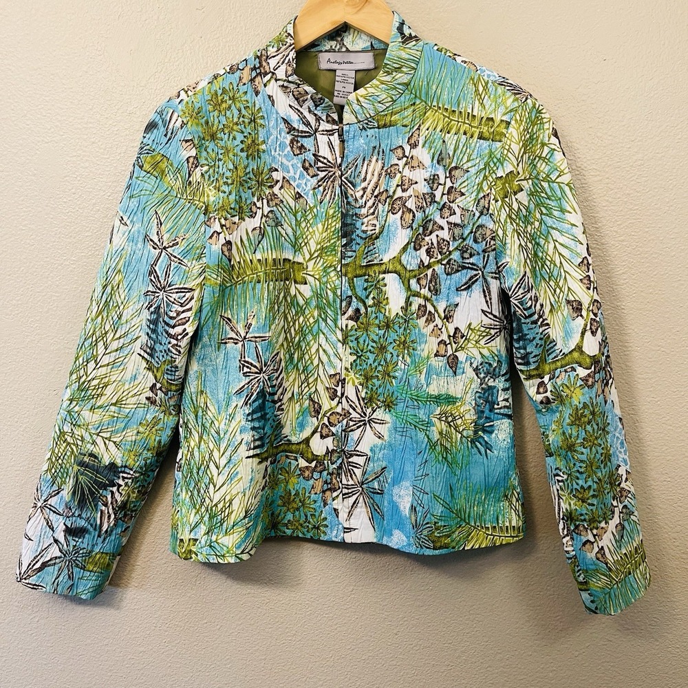 Analogy Petites Women Tropical Summer Blazer Jacket Light Resort Vacation Sz PS